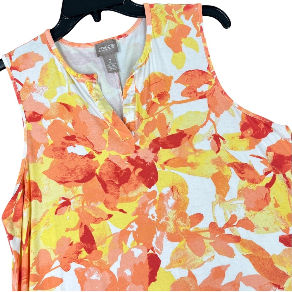 Chicos Sleeveless Dress Womens Sz 12 Floral‎ V-Neck Abstract Summer Tank Top